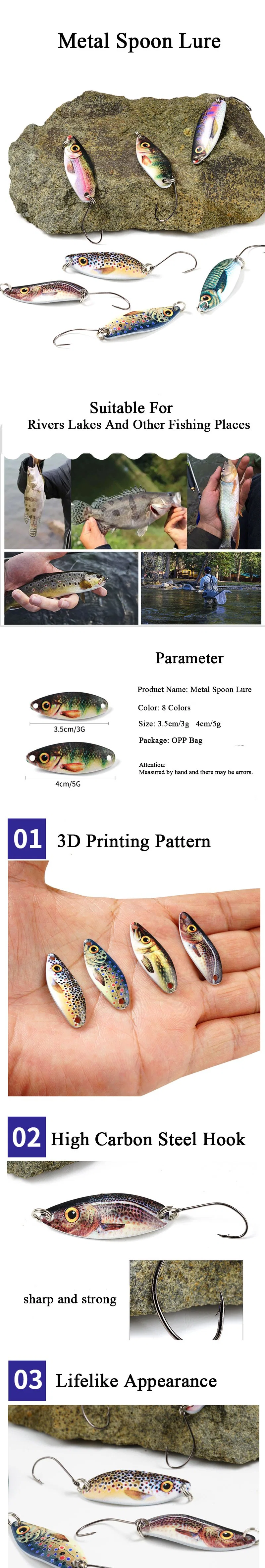3G 3.5cm 5g 4cm 8 Colors Artificial Hard Metal Spoon Mini Metal Fishing Bait Lures